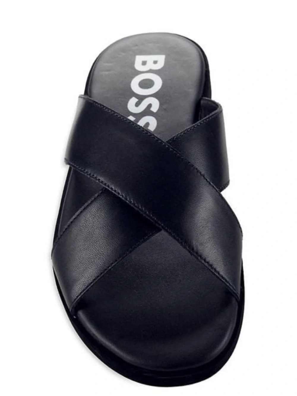Boss Black Leather Crossover Slide Sandals